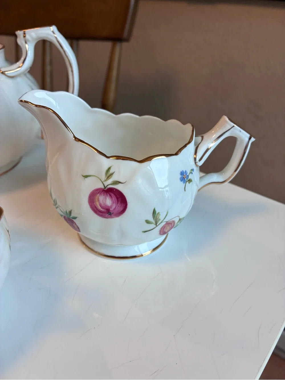 3 piece Aynsley Vintage Floral Porcelain Tea Set with Gold Trim
